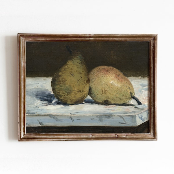 Pair of Pears | Vintage Fruit Still Life Painting | Rustic Country Kitchen Decor Art | Digital Download | 264