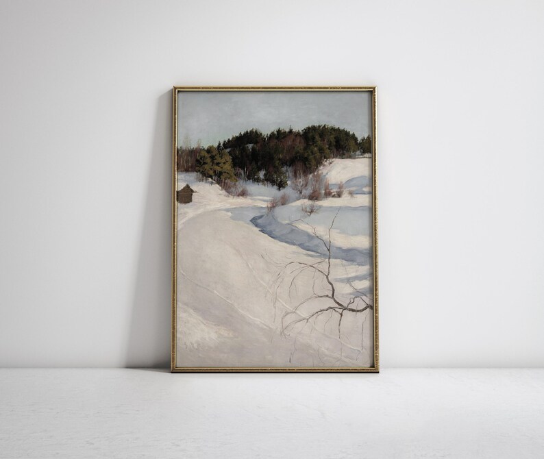 Paesaggio invernale soleggiato / Decorazione murale invernale vintage / Opera d'arte stagionale / Download digitale / 389 immagine 5