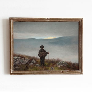 Adventurer Painting | Vintage Hiking Exploring Art | Mountain Landscape | Printable Art | 84