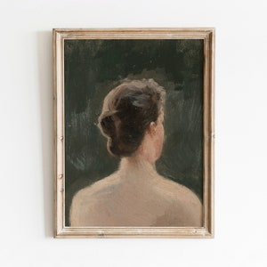 Back View of a Woman | Vintage Lady Portrait | Green Artwork | Oil Painting | Digital Download | 605