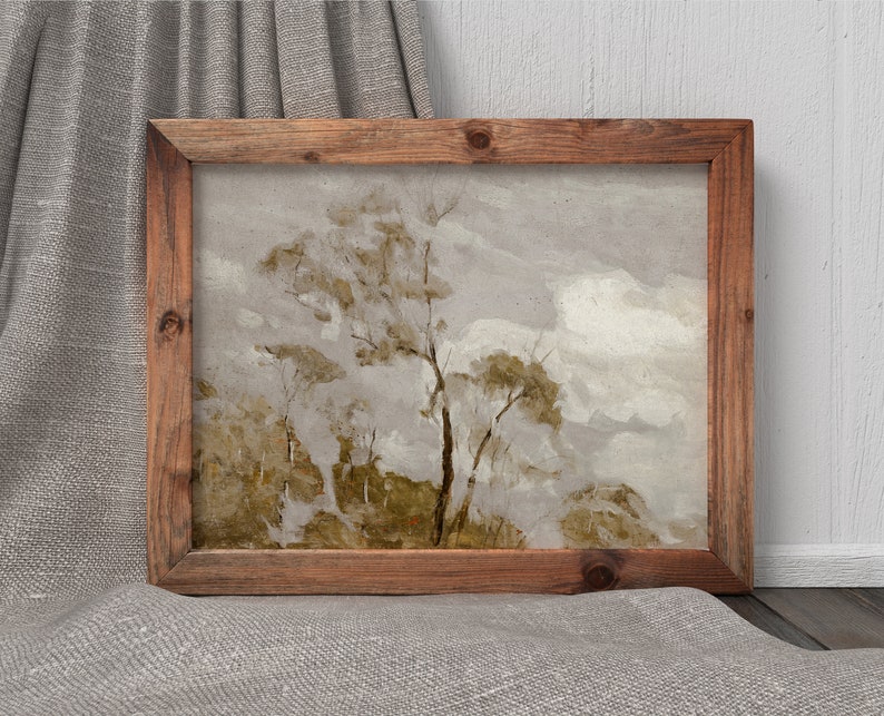 Tree Tops Vintage Neutral Nature Art Hillside Landscape Oil Painting Digital Download 556 image 2