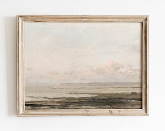 Hazy Beach | Vintage Coastal Seascape Painting | Muted Beachscape Oil Painting Art | DIGITAL DOWNLOAD | 100