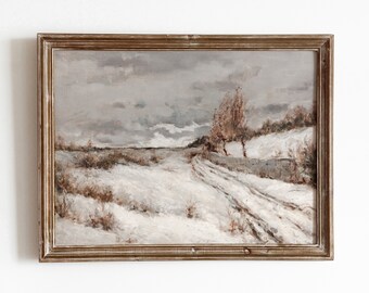 Vintage art Antique Decor INSTANT DOWNLOAD #45 PRINTABLE Winter Field Landscape Painting Wooden Fence Landscape Art