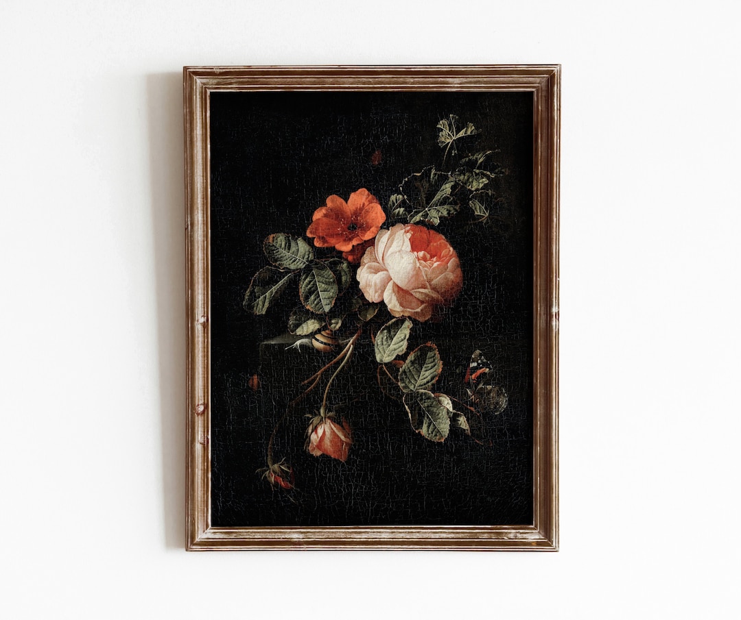 Rose Still Life | Vintage Still Life Flower Painting | Black Red Pink ...
