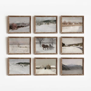 Winter Set of 9 | Vintage Gallery Wall Prints | Christmas Holiday Festive Season Art | Digital Download | 794