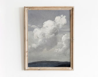 Sky Study | Vintage Skyscape | Clouds over Blue Hills | Blue Decor Art | Distant Landscape | Digital Download | 279