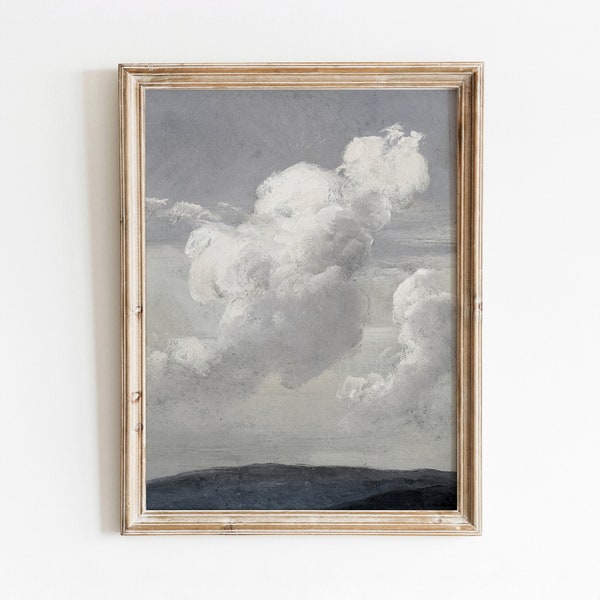 Sky Study | Vintage Skyscape | Clouds over Blue Hills | Blue Decor Art | Distant Landscape | Digital Download | 279