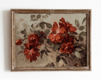 Antique Roses | Vintage Tonal Flower Painting | Rose Bush Still Life | Digital Download | 667