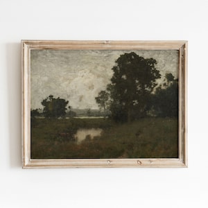 Deep Meadow | Impressão de paisagem vintage sombria | Pintura a óleo verde-escuro | Download digital | 319