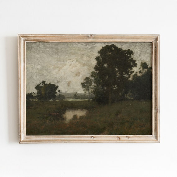 Deep Meadow | Vintage Moody Landscape Print | Dark Green Nature Oil Painting | Digital Download | 319