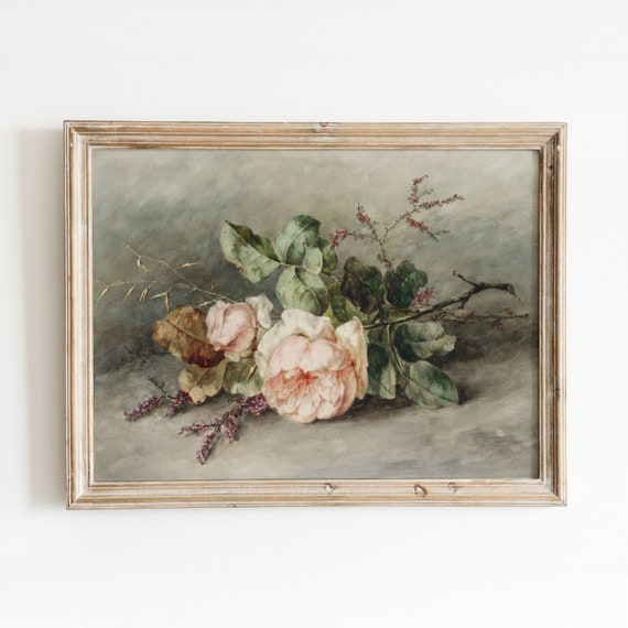 Pale Pink Roses Still Life | Vintage Flower Watercolor Painting | DIGITAL DOWNLOAD | Printable Art | 29