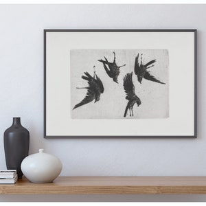 Four Ravens Vintage Dark Bird Art Black and White Artwork Etching Digital Download 378 image 3