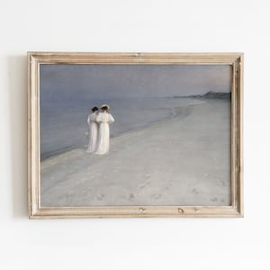 Passeggiata serale in spiaggia / Dipinto di donne vittoriane d&#39;epoca / Scena di spiaggia costiera / Download digitale / 672