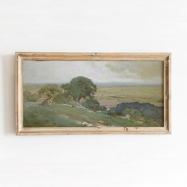 Olive Tree Landscape | Vintage Italian Country Watercolor Painting | Neutral Green Decor Wall Art | DIGITAL DOWNLOAD | 175