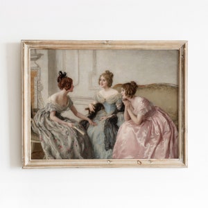 Gossip | Vintage Women Painting | Feminine Artwork | Afternoon Tea | Victorian Era Ladies | Digital Download | 607