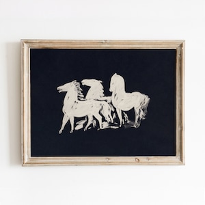Three White Horses | Vintage Minimalist Painting | Abstract Animals | Digital Download | 696
