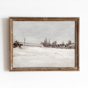 Winter Farm | Vintage Snow Field Landscape Painting | Winter Farmhouse Decor | Digital Download | 321