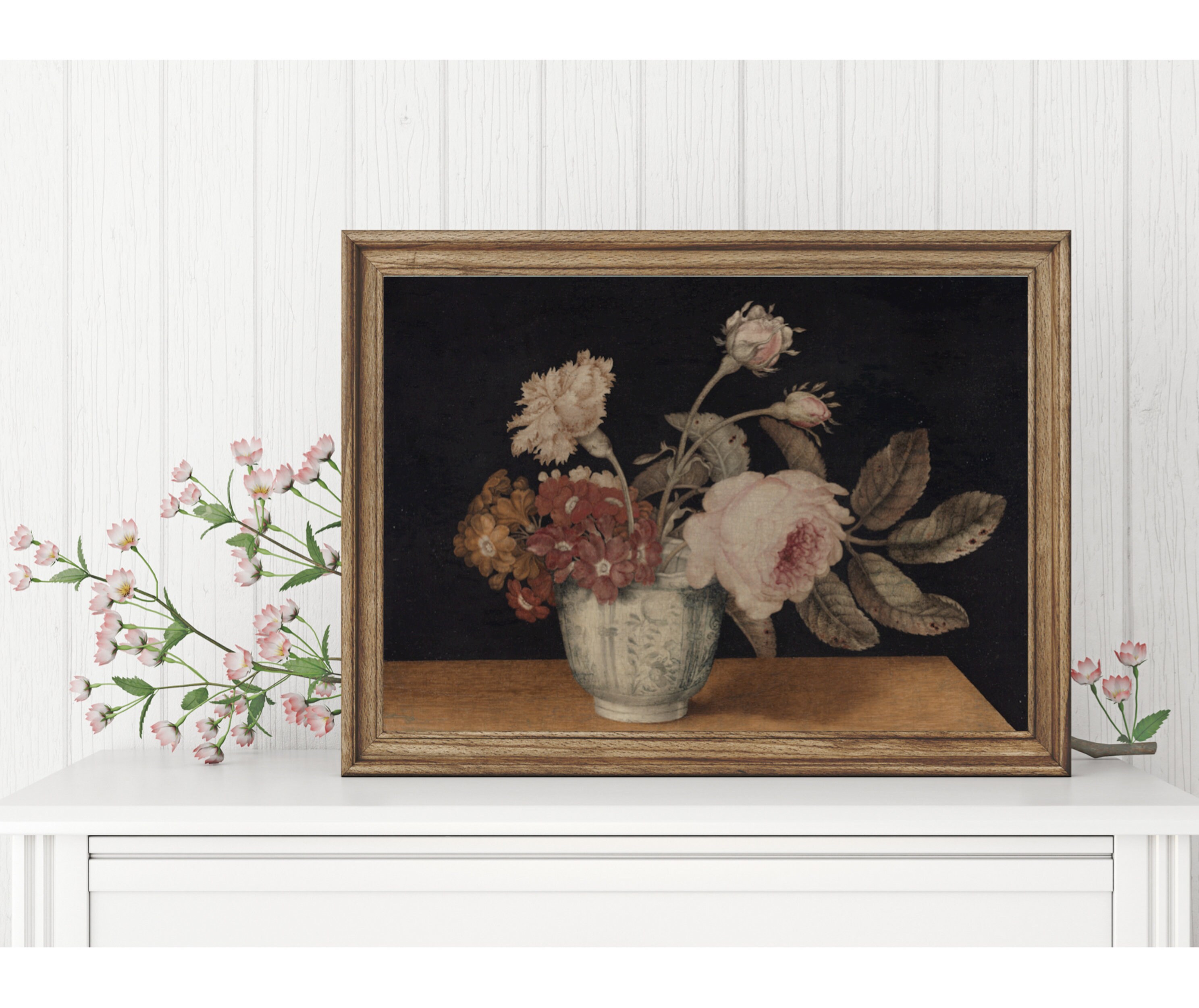 Blush Flower Still Life | Vintage Rose Ceramic Vase Painting | Floral ...