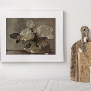 Flower Still Life | Vintage White Flower Painting | Neutral Decor | Printable Art | Digital Download | 163 image 4