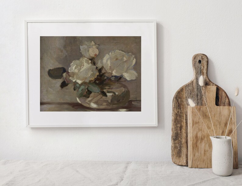 Flower Still Life | Vintage White Flower Painting | Neutral Decor | Printable Art | Digital Download | 163 image 4