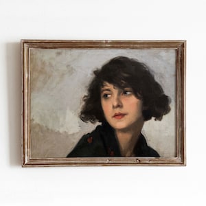 The Brunette | Vintage Woman Portrait Oil Painting | Curly Haired Lady Artwork | Digital Download | 343