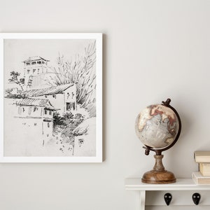 Granada Sketch Vintage European City Home Drawing Neutral Decor Art Digital Download 472 image 3