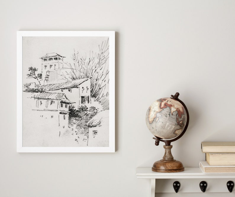 Granada Sketch Vintage European City Home Drawing Neutral Decor Art Digital Download 472 image 3