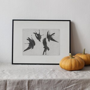 Four Ravens Vintage Dark Bird Art Black and White Artwork Etching Digital Download 378 image 2