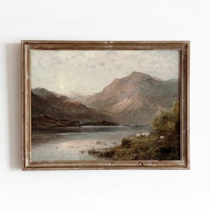 Scottish Isle | Vintage Highlands Scenery Painting | Mountain Sheep Landscape Art | Digital Download | 886