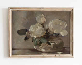 Flower Still Life | Vintage White Flower Painting | Neutral Decor | Printable Art | Digital Download | 163