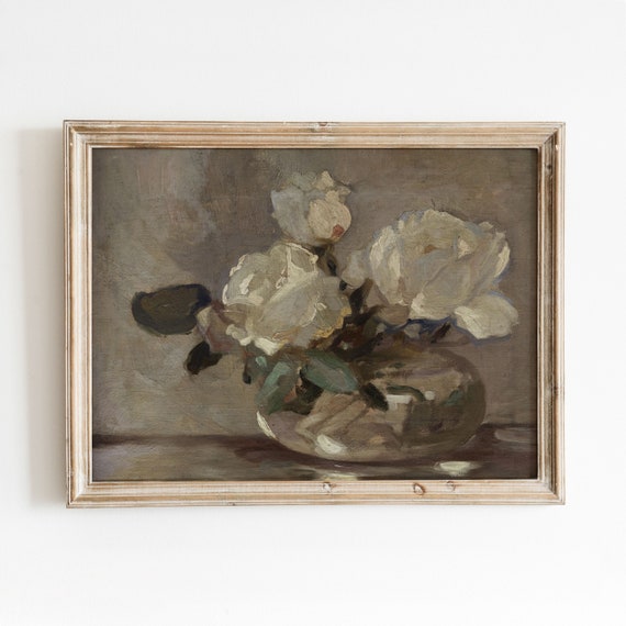 Flower Still Life | Vintage White Flower Painting | Neutral Decor | Printable Art | Digital Download | 163