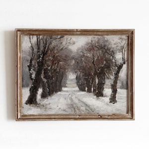 Winter in Munich | Vintage Snowy Road Painting | Old Tree Lane Art | Digital Download | 386