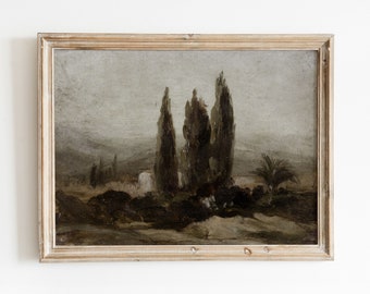 French Cypresses | Vintage Provincial Landscape Painting | Moody French Country Art | Digital Download | 728