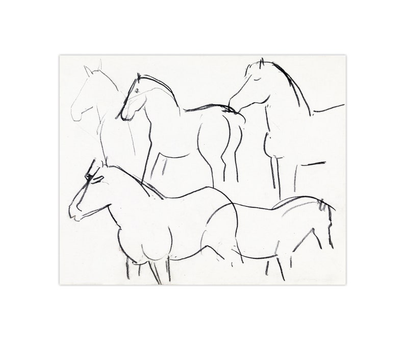 Horse Cow Sketch Set Vintage Animal Illustration Drawing Etsy