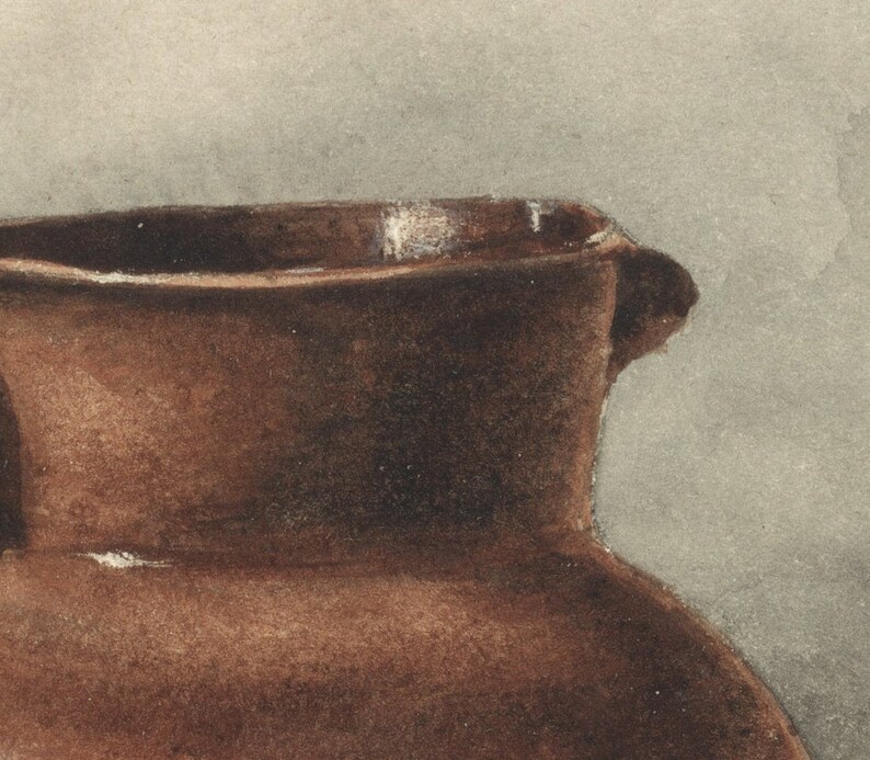 May include: Close-up of the top of a brown ceramic pot with a rounded lip.