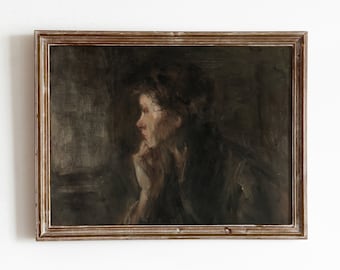 Contemplation | Vintage Moody Portrait Art | Side Profile Oil Painting | Digital Download | 799