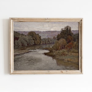 Cold River | Vintage Cool Toned Landscape Painting | Dark Autumn | Digital Download | 653