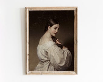 Młoda kobieta w bieli | Portret starej damy | Sztuka historyczna | Malarstwo długich włosów | Pobieranie cyfrowe | 374