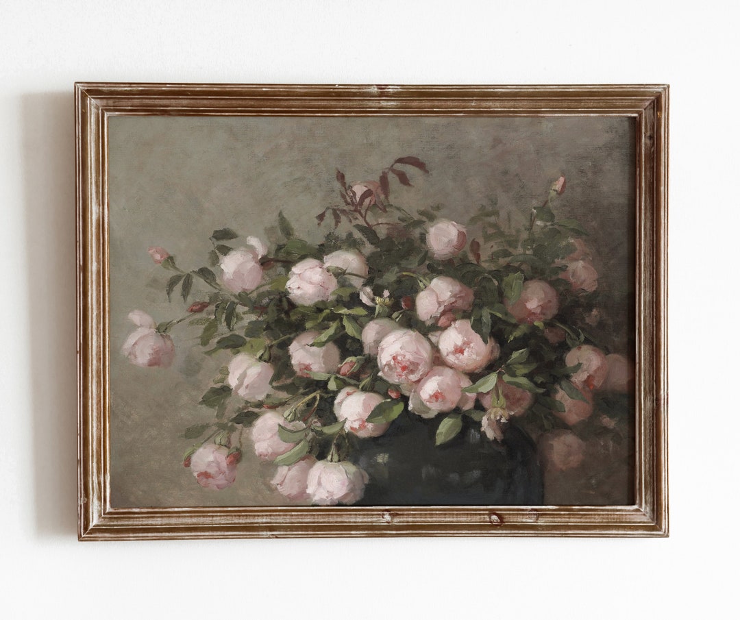 Soft Pink Roses Vintage Flower Bouquet Painting Floral - Etsy