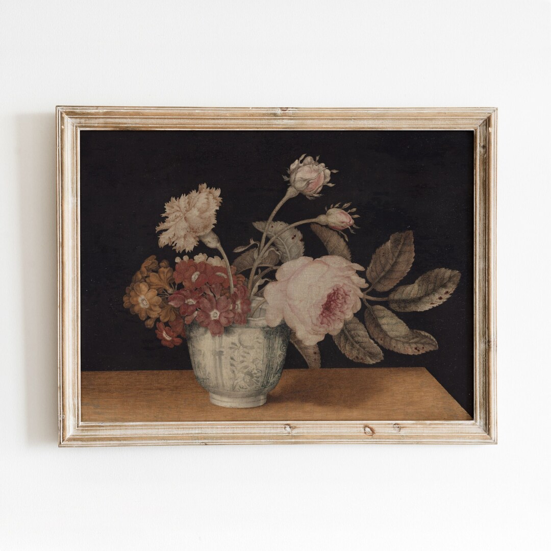 Blush Flower Still Life | Vintage Rose Ceramic Vase Painting | Floral ...