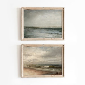 Moody Beach Set | Vintage Warm and Cool Toned Seascape Ocean Paintings | DIGITAL DOWNLOAD | 107