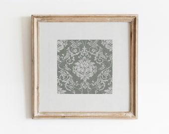 Bordered Green Damask | Vintage Floral Pattern | Jacquard Artwork | Mint Wall Art | Digital Download | 621