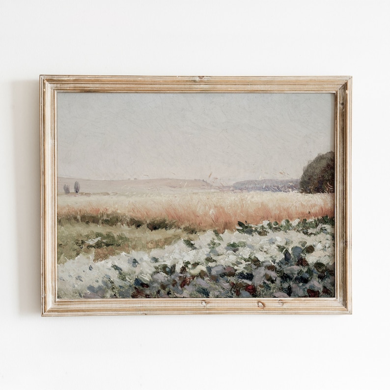 Cabbage Patch Vintage Floral Landscape Painting Vibrant Summer Fields Digital Download 584 image 1