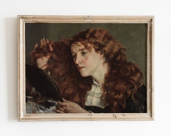 Redhead at the Mirror | Vintage Woman Portrait Painting | Vanity Art | Digital Download | 680