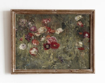 Bed of Poppies | Vintage Floral Landscape Painting | Flower Field Art | Digital Download | 282