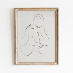 Lijnschets figuur | Vintage lichaamskunst | Minimale zwart-witte kunstwerken | Digitale download | 430