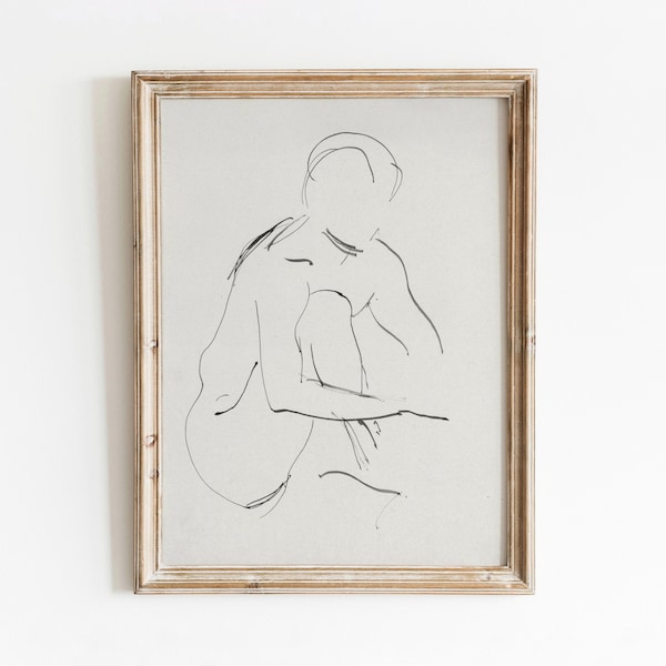 Line Sketch Figure | Vintage Body Art | Minimal Black and White Artwork | Digital Download | 430