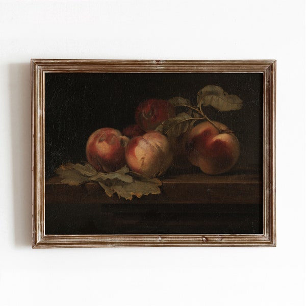 Bodegón con melocotones / Pintura de bodegones de frutas vintage / Arte de cocina / Descarga digital / Arte imprimible / 194