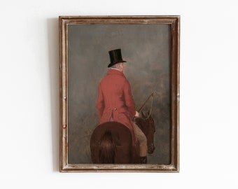 乗馬肖像画プリント：ヴィンテージの馬に乗った紳士、素朴なアート 