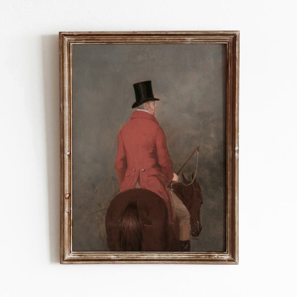 Man on Horseback | Vintage Red Jacketed Rider Painting | English Equestrian Art | Digital Download | 284